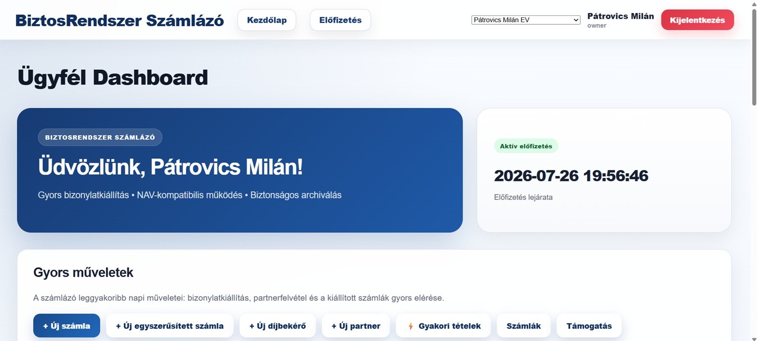 BiztosRendszer online számlázó dashboard asztali nézet