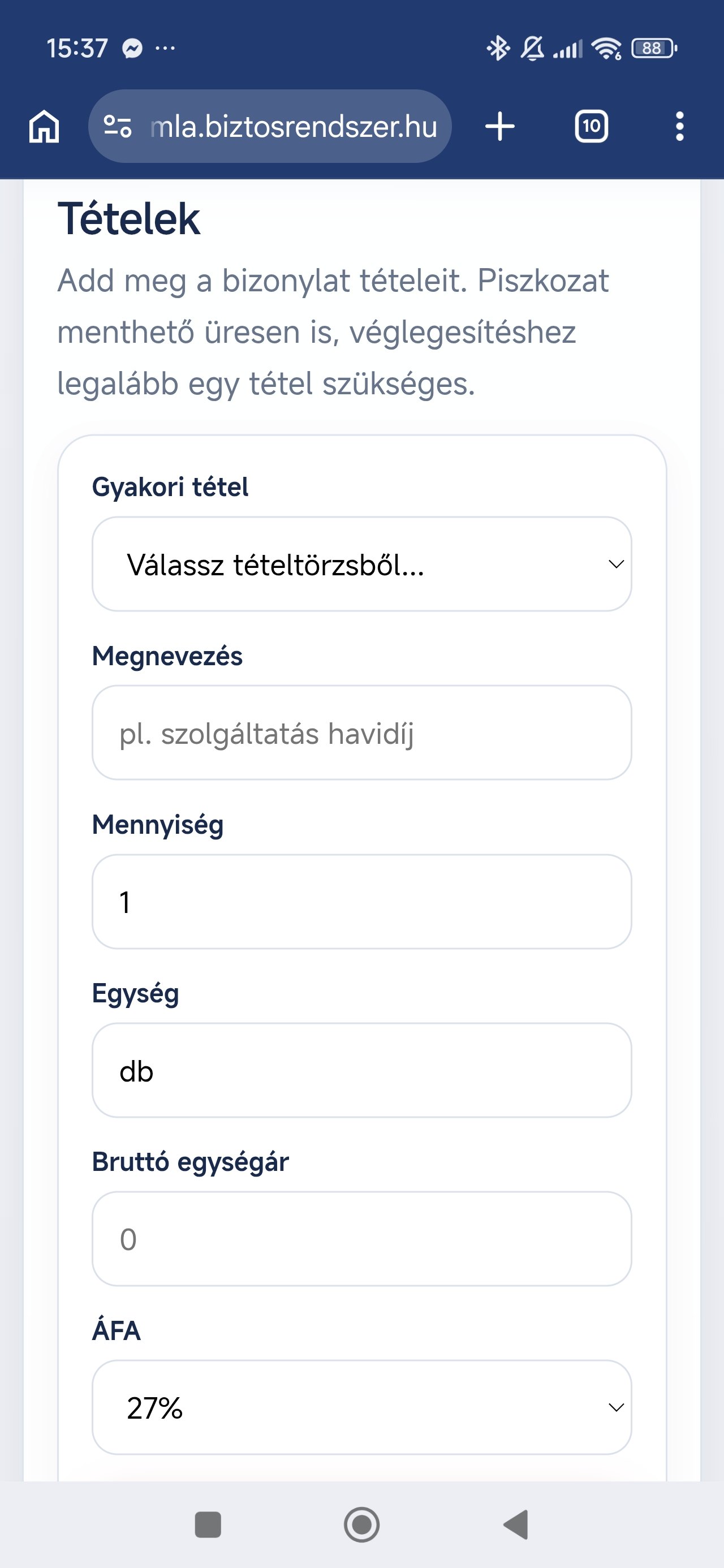 Számlatétel hozzáadása mobilon