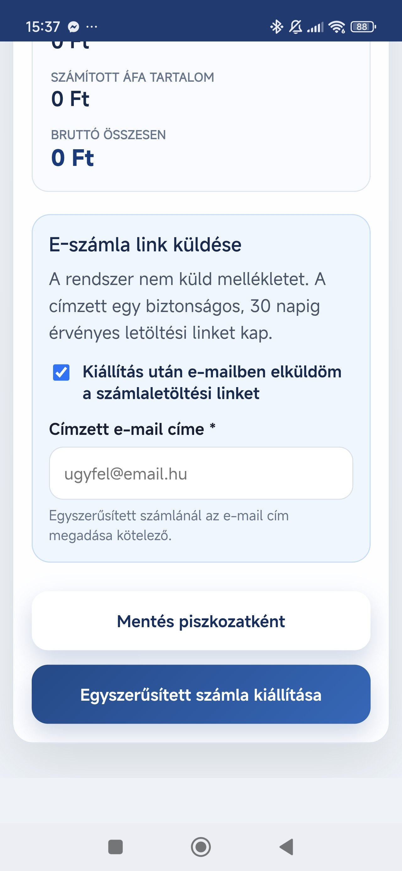 Számla küldése mobilon